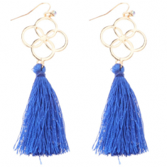 A-DW-HQE647blue Flower Dangling Blue Tassel Hook Earrings
