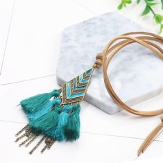 A-HH-HQNF-054 Turquoise Vintage Geometry Tassel Long Necklace