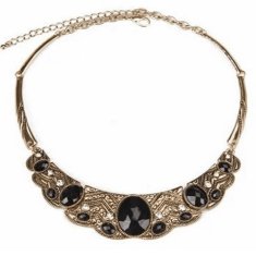 A-CJ-9258 Vintage moon black crystal bead statement necklace mal