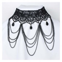 A-Tattoo-007 Fashion Black Lace Layered Chains Choker Necklace