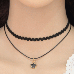 C090602122 Two layers star charms tattoo choker necklace malaysi