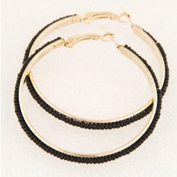 C09051895 Black Beads Bohemian Hoop Circle Earrings