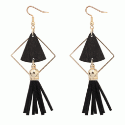 P123109 Black wooden cloth geometry arabian hook earrings