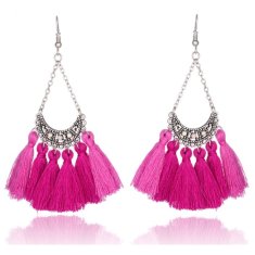 A-KJ-E020276 Pink Layer Moon Crystals Tassel Hook Earrings