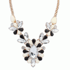 P122475 Black white elegant bead crystal statement necklace shop