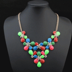P117854c Colourful summer flower crystals statement necklace