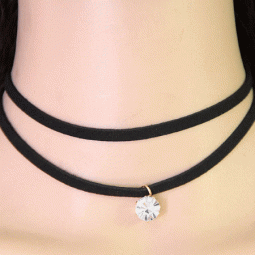 C014012932 Shiny crystal bead 2 layers tattoo choker necklace