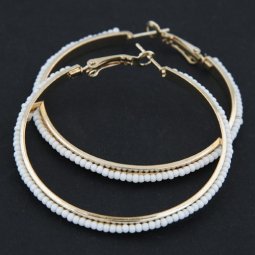 C09051896 White Arabian Boehmian Beads Gold Hoop Earrings