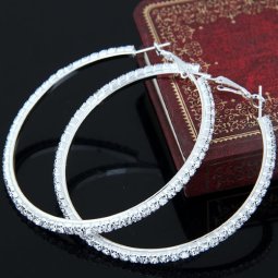 C100522111 Shiny Crystals Silver Elegant Hoop Round Earrings