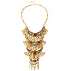 A-SJQ-T662 Vintage Bohemian Layers Turquoise Statement Necklace