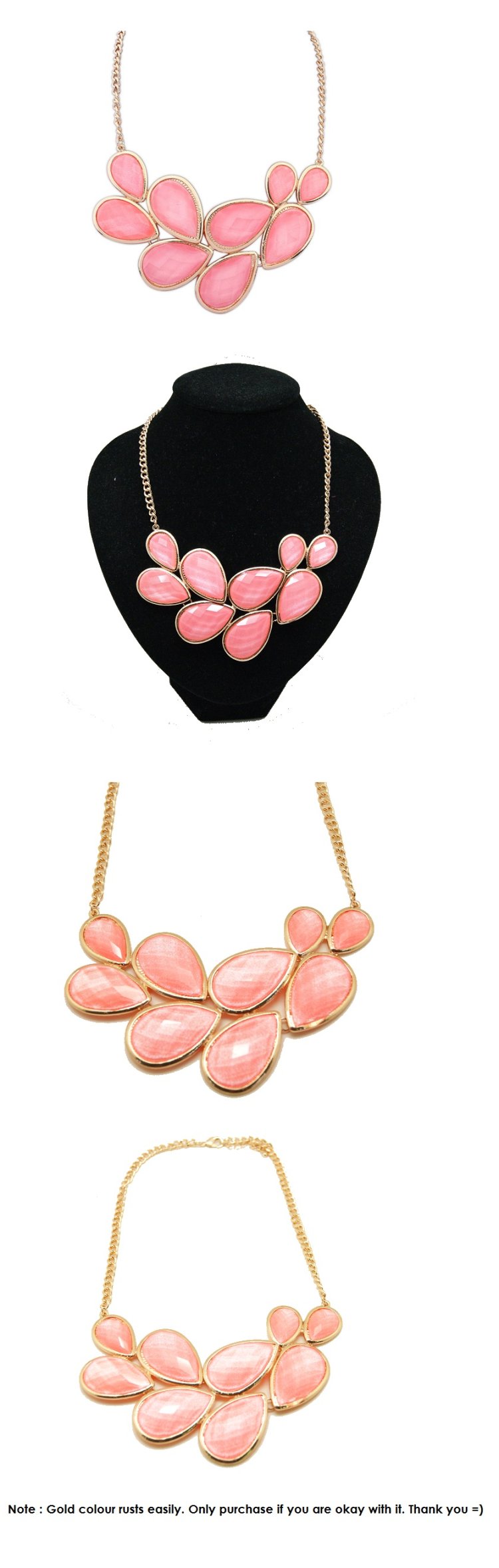 P107176 Pink leave chunky necklace malaysia accessories shop