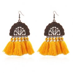 A-HH-HQEF1028yellow Yellow Vintage Moon Tassels Hook Earrings