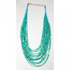 A-FGXL001-100 Blue & Gold Beads Layered Hawaii Necklace