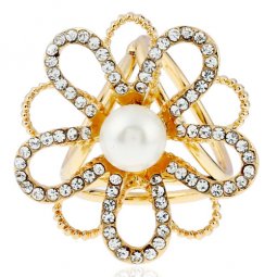 A-H2-flowerjiaoyu Crystal Flower With Pearl Bead Scarf Ring