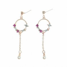 A-TT-110 Gold Pink Dangling Circle Korean Earrings