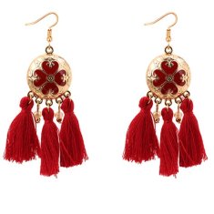 P128800 Red Tassel Bohemian Hook Korean Inspired Earrings