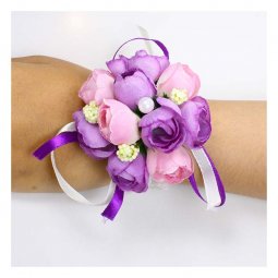 A-GF-purple1 Purple Pink Roses Flower Bracelet Pearl Studded Rib