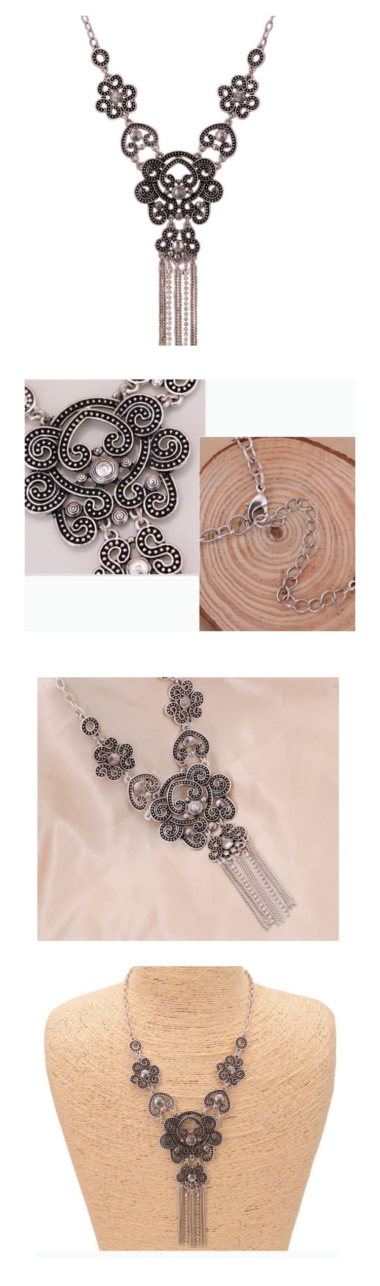 A-Q-Q9304 Antique silver elegant flowery statement necklace