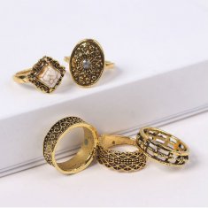 P132744 5 Gold Elegant Ring Set Vintage Chunky Rings Malaysia