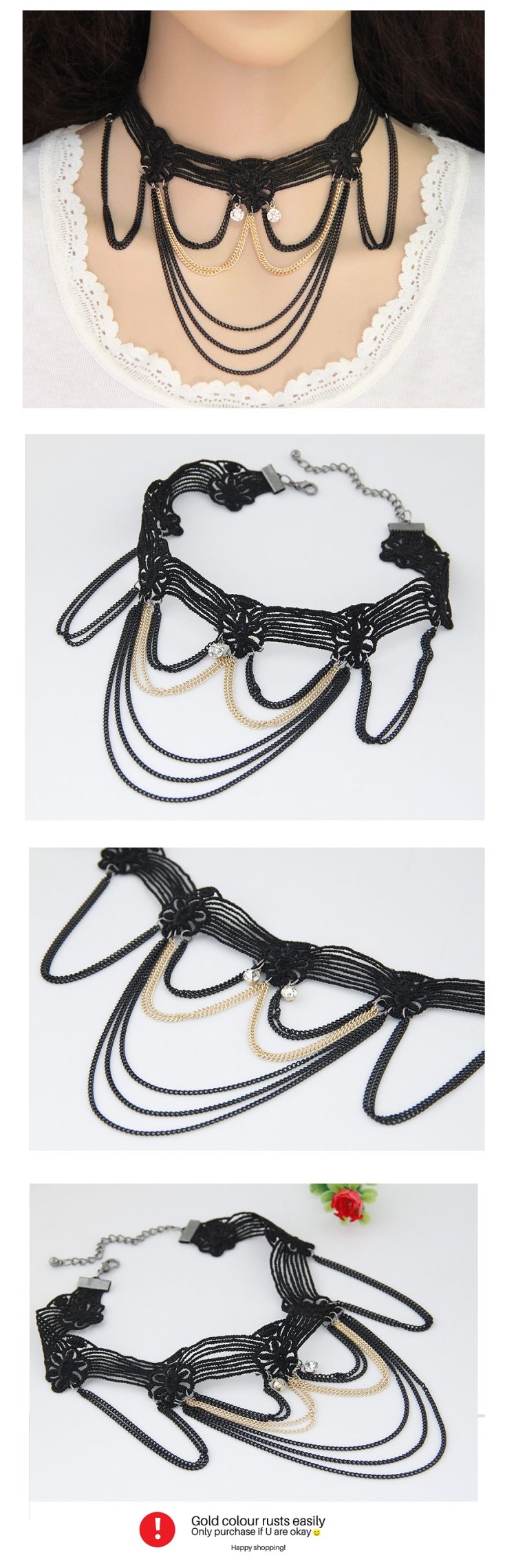 C110414112 Black lace crystals dinner choker necklace malaysia