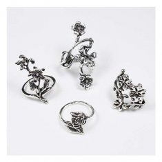 A-FF-001Rose Silver Rose Flora Inspired Rings Set 4 Pieces