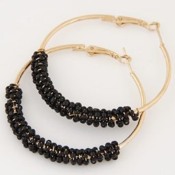 C0150728130 Black Beads Bohemian Gold Hoop Round Earrings