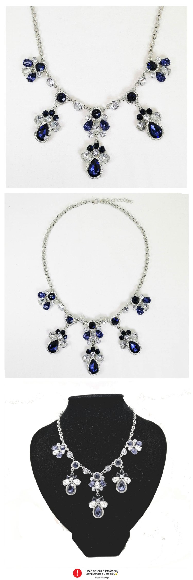 A-CJ-9243 Sapphire Blue Gem Bead Crystal Elegance Necklace