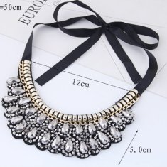 C11051576 Shiny Grey Crystals Ribbon Bow Statement Necklace