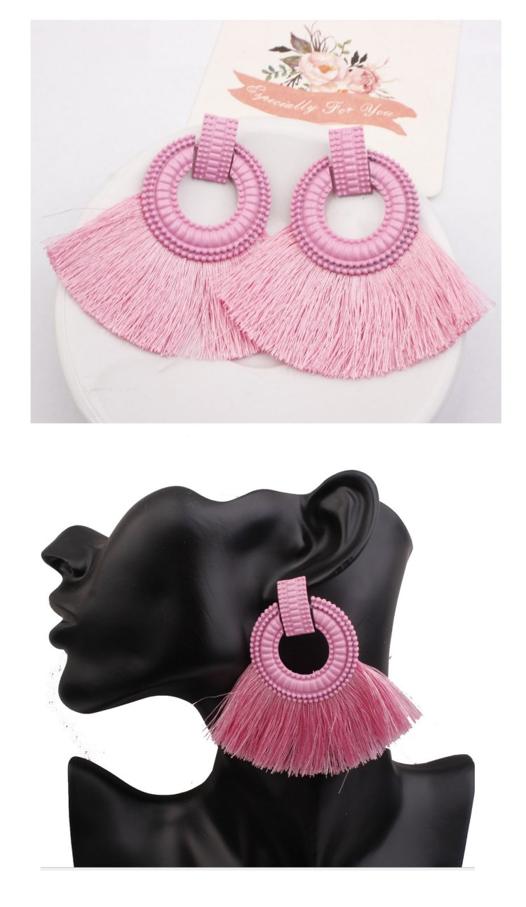 A-SD-XL113251pink Pink Huge Tassels Pink Ring Vogue Earstuds