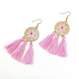 A-SD-ER112543 - Pink Gold Classic Tassel Flower Hoop Earring