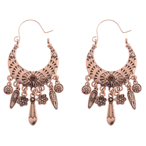 A-DW-HQE769 Vintage Bronze Antique Dangling Flowers Hook Earring - Click Image to Close