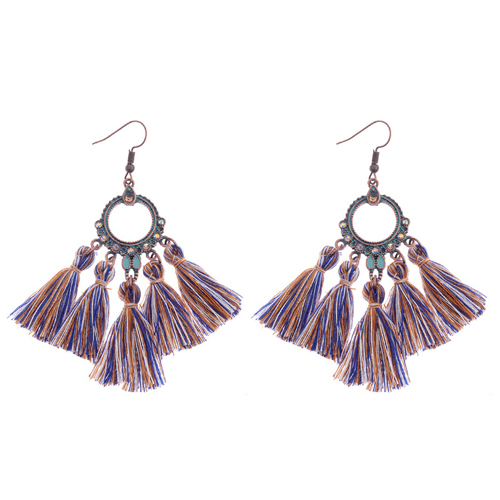 A-DW-HQE776colour1 Crystals Mixed Coloured Tassel Hook Earrings