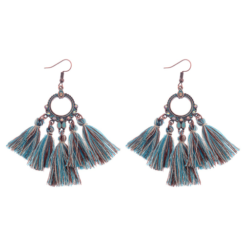 A-DW-HQE776colour2 Turquoise Crystals Mixed Tassel Hook Earrings - Click Image to Close