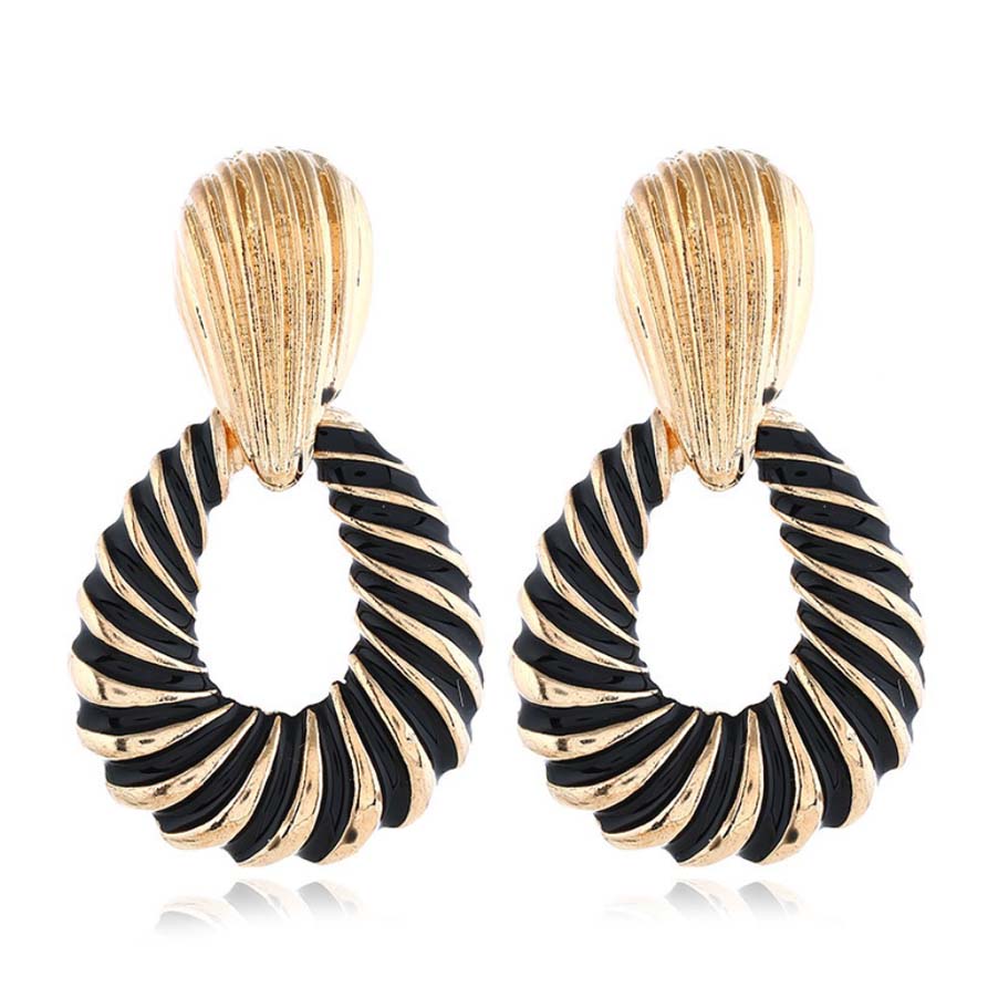A-FF-ED-223 Egyptian Style Black & Gold Statement Earrings Trend