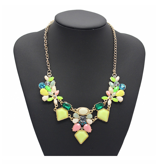 A-FF-HT-21yel Yellow Cream Triangular Fancy Beads Necklace Shop