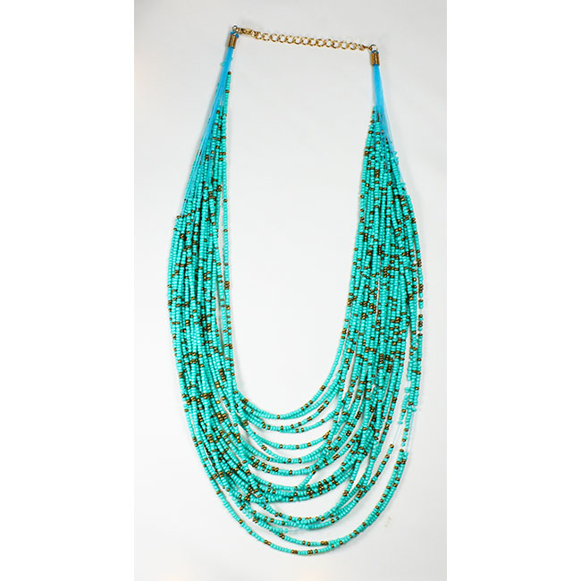 A-FGXL001-100 Blue & Gold Beads Layered Hawaii Necklace - Click Image to Close