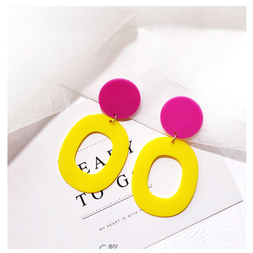 A-LG-ER0595pinkyellow Korean Style Pink & Yellow Acrylic Earstud