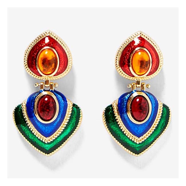 A-MY-za2019B Flaming Bright Gem Stones Boho Statement Earrings - Click Image to Close