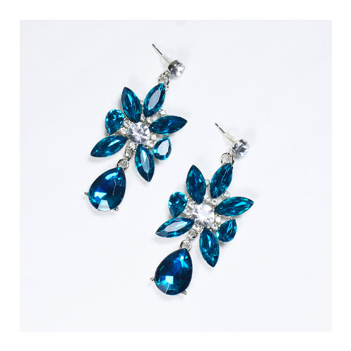A-UK-104 Elegant Cyan Blue Crystal Beads Korean Earstuds - Click Image to Close