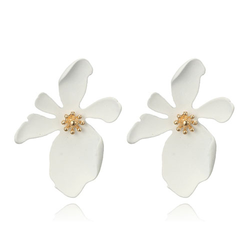 A-YG-4793white Elegance White Flowers Korean Style Earstuds - Click Image to Close