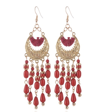 A-Q-Q8093R Maroon red dangling moon bohemian hook earrings - Click Image to Close