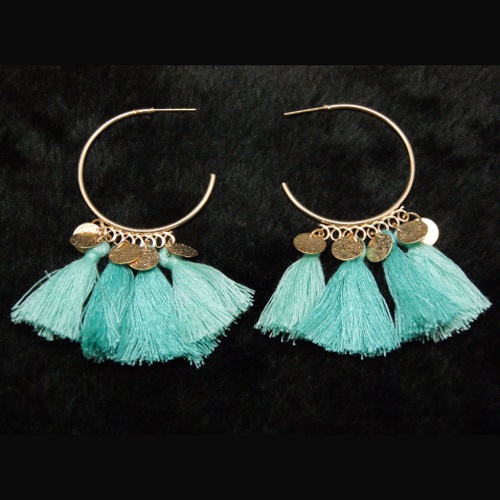 A-SD-EH0218mint Mint Gren Gold Round Charms Tassel Earstuds - Click Image to Close
