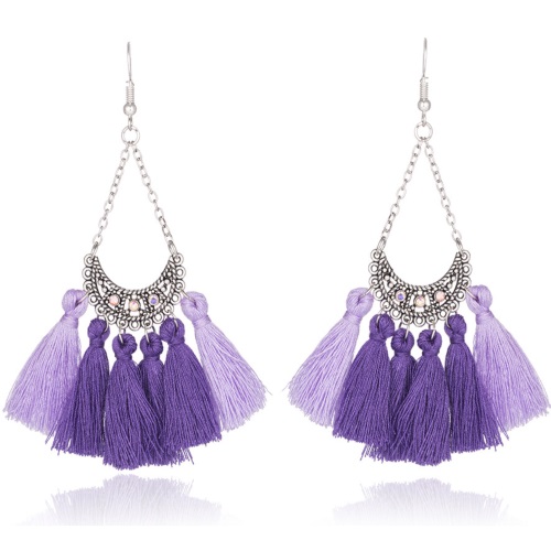 A-KJ-E020274 Purple Crystals Tassel Dangling Hook Earrings Shop