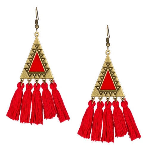 A-KJ-E020325 Red Vintage Triangle Hook Tassel Earrings Malaysia