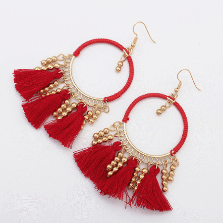 P121264 Red gold elegant cloth bohemian hook earrings