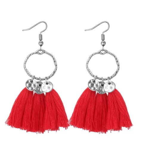 P133187 Red Tassel Antique Silver Hook Earrings Malaysia Shop - Click Image to Close