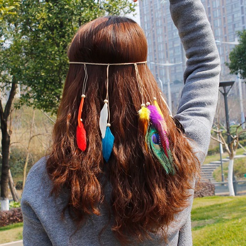 A-HY-H002 Dreamcatcher Feather Peacock Elegant Elastic Headchain - Click Image to Close