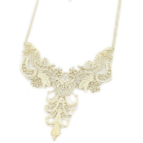 A-H2-X276 Flowery delicate gold statement necklace rantai borong - Click Image to Close