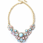 A-Q-Q8135 Pinkish blue gold bead korean statement necklace