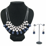 C013090870 Navy blue spike statement necklace and earrings set